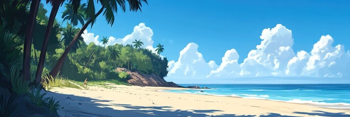 Wall Mural - 2D animated cartoon beach 