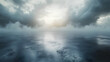 Dramatic Foggy Landscape with a Calm Water Surface 3D Illustration