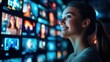 © Oksana - Smiling woman admiring digital screens in studio setting