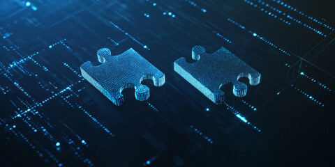 Aufkleber - Two puzzle pieces forming from data points over circuit board