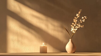 Aufkleber - Interior of a home with white flowers in a vase against a light background
