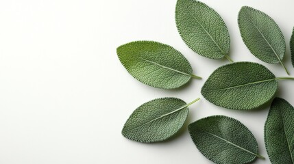 Wall Mural - Sage Leaves on a White Background