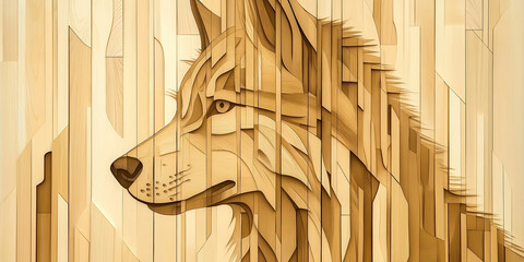Aufkleber - Wolf head emerging from wooden planks background design