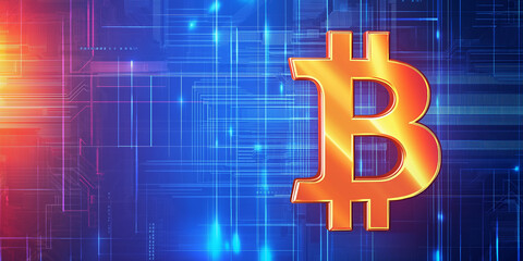 Aufkleber - Bitcoin symbol floating over blue circuit board background