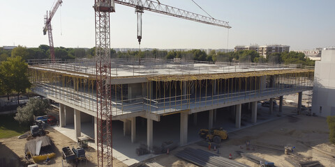 Poster - Construction site with cranes building new structure