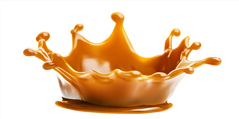 Poster - Sweet caramel splashing and making crown shape on white background