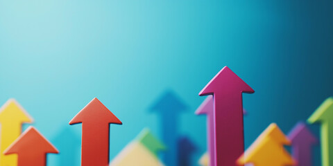 Poster - Colorful arrows pointing up on blue background representing growth