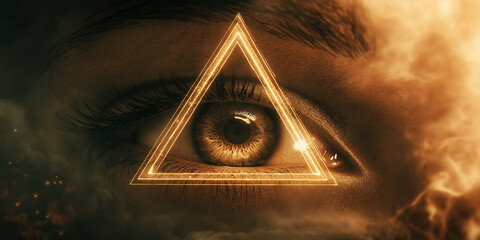 Aufkleber - Woman eye looking through triangle symbol futuristic concept image