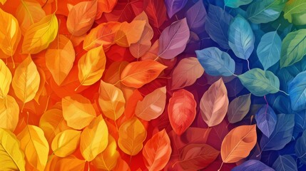 Canvas Print - Vibrant autumn fallen leaf spectrum with multicolored gradient in unusual abstract design – perfect for fall-themed wallpapers, seasonal digital art, and creative web backgrounds


