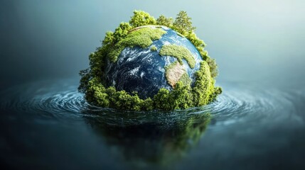 Earth Globe with Vegetation in Water