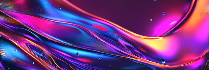 Poster - Holographic rainbow neon color wavy background surface
