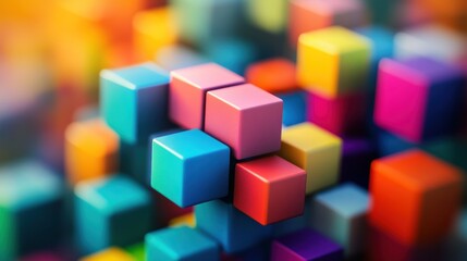 Poster - A colorful arrangement of 3D blocks creating a vibrant, abstract composition.