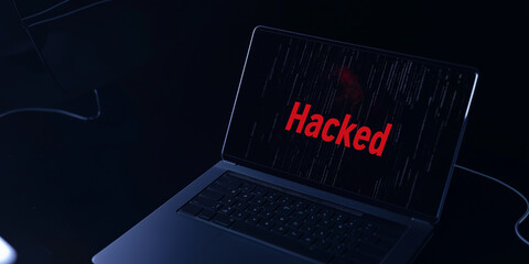 Leinwandbilder - Laptop computer displaying hacked message on the screen