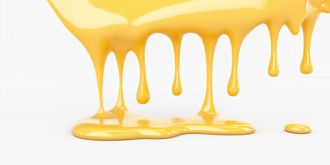 Poster - Yellow paint dripping down on white background