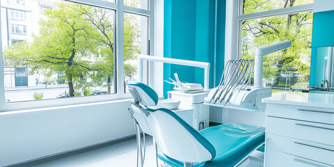 Fototapete - Modern dental office with equipment and chair in front of window