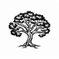 Sticker - Oak tree silhouette drawing sketch.