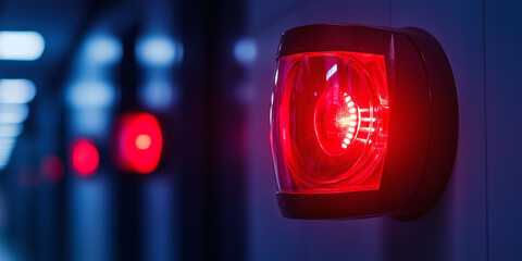 Poster - Red security alarm blinking light flashing in data center
