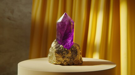 Poster - Three-dimensional rendering of an abstract iridescent gem stones podium backdrop.
