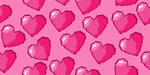 Aufkleber - Background made of pixel hearts. Pink background with graphic hearts from retro games.