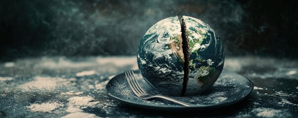 Plate with Earth globe, artistic symbolic concept