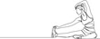 © Christian Horz - continuous single line drawing of fit woman stretching her legs, line art vector illustration