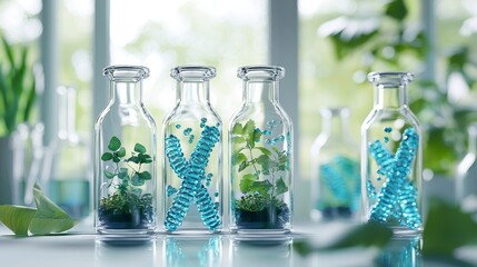 Aufkleber - Biochemistry test, chemical medicine biotechnology laboratory research, organic leaves experiment in vitro, or chemical medicine biotechnology laboratory research.