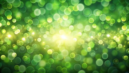 Wall Mural - High angle blurred green background with oval bokeh and bright light reflection