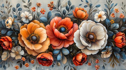 Art is a traditional bunch flower of floral ornaments. A multi-color motif on a light background, isolated element. Fantasy traditional bouquet