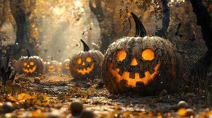 Spooky Jack-O-Lantern Forest Illustration