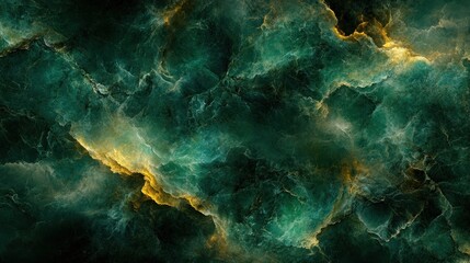 Poster - An abstract cosmic texture with swirling green and gold hues.