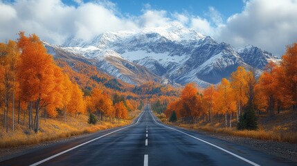 Poster - A road with a mountain in the background and trees on the side