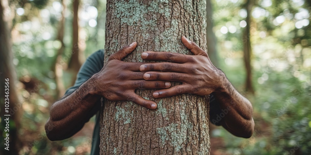 Tree Hugging Human man hugging tree Stock Photo | Adobe Stock