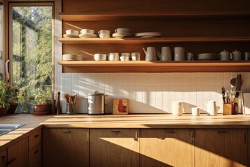 Wall Mural - Counter oak wood kitchen furniture hardwood.