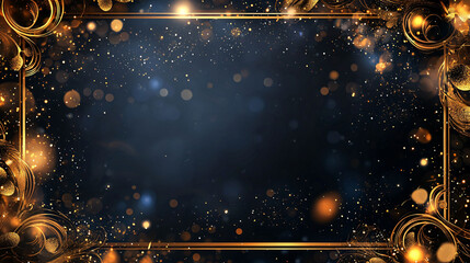 Poster - Luxurious gold border with sparkling bokeh lights on dark background creates elegant and festive atmosphere, perfect for invitations or celebrations