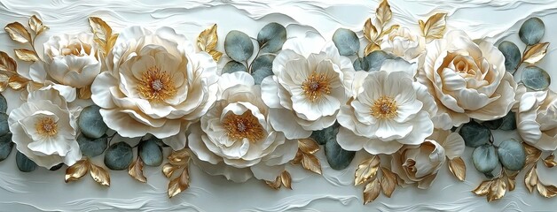 Aufkleber - White wooden background with festive flowers. Overhead view.