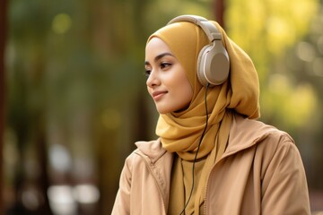 Poster - Indonesian woman headphones listening adult.