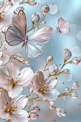 Poster - The background is vintage pastels with a fantasy butterfly on a flower