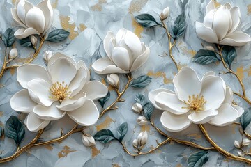 Aufkleber - Glossy green leaves surround a white southern magnolia flower blossom.