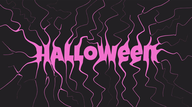  Pink Halloween banner text for website for animation or printing. Vector graphics
