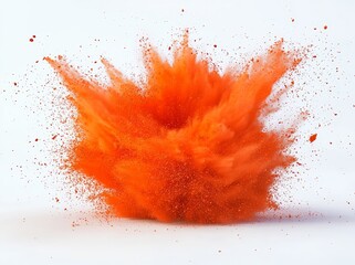 Canvas Print - Isolated white background with bright orange holi powder paint color bursts. Industrial design background with industrial prints.