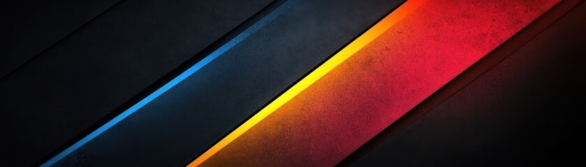 Poster - Abstract Diagonal Stripes of Blue, Yellow, and Red on a Black Background
