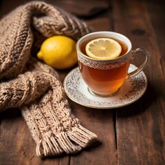 Poster - cup of tea with lemon and cinnamon