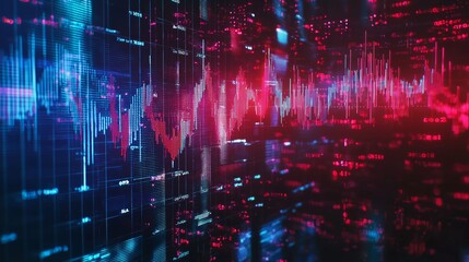 Aufkleber - On a digital screen, a double exposure shows both an economic recession with falling red graph lines and an economic boom with rising green graph lines.