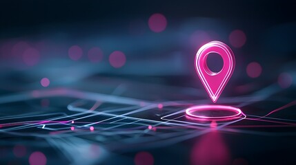 Poster - neon-lit travel map with glowing pin - explore urban and virtual landscapes in an ai-driven world of