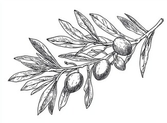 Poster - An olive branch with ripe berries drawn by hand