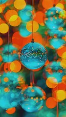 Wall Mural - soft bokeh spheres reminiscent summer sunset. warm gradient blending orange to deep teal, with the bokeh creating a hazy, nostalgic feel, 4k High-Quality vertical background Animation Video