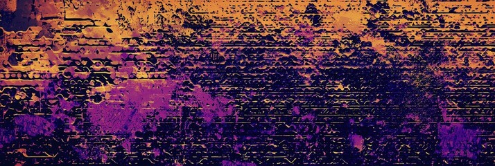 Poster - A vibrant blend of purple and orange hues forms an abstract background filled with complex patterns, showcasing rich textures that evoke a sense of digital artistry and creativity