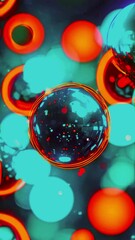 Wall Mural - soft bokeh spheres reminiscent summer sunset. warm gradient blending orange to deep teal, with the bokeh creating a hazy, nostalgic feel, 4k High-Quality vertical background Animation Video