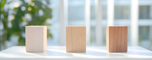 Poster - Elegant Polished Wood Block in Minimalist Setting - Inspiring Calm Atmosphere for Savings Plan and Modern Aesthetic Design