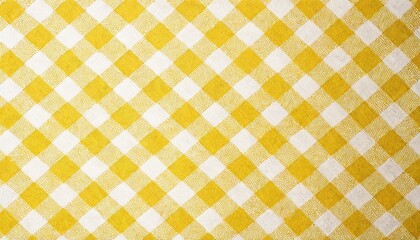 Fototapete -  Yellow and white checkered tablecloth texture